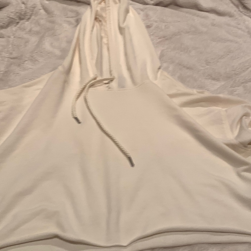 Cream long sleeve crop top hoodie